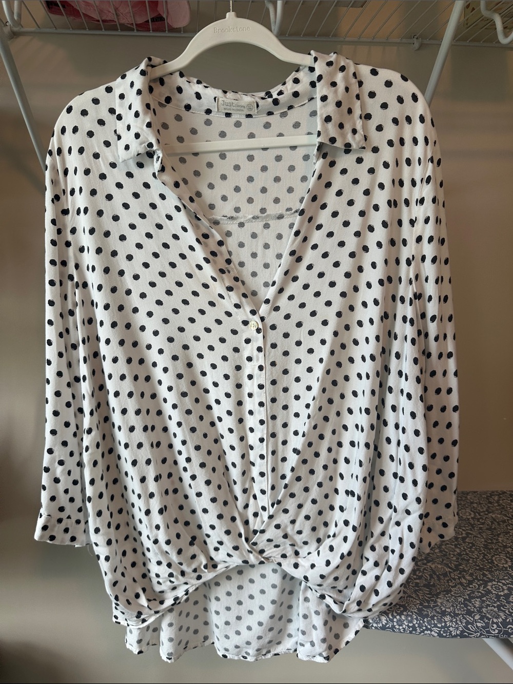Twist-Hem Polka Dot Blouse - White with Black Dots